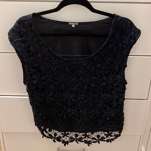 Navy blue lace front top